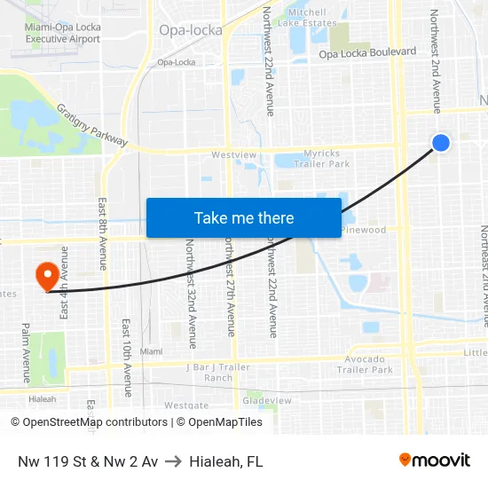 Nw 119 St & Nw 2 Av to Hialeah, FL map