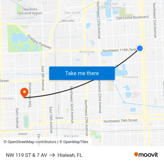 Nw 119 St & 7 Av to Hialeah, FL map