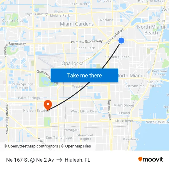 Ne 167 St @ Ne 2 Av to Hialeah, FL map