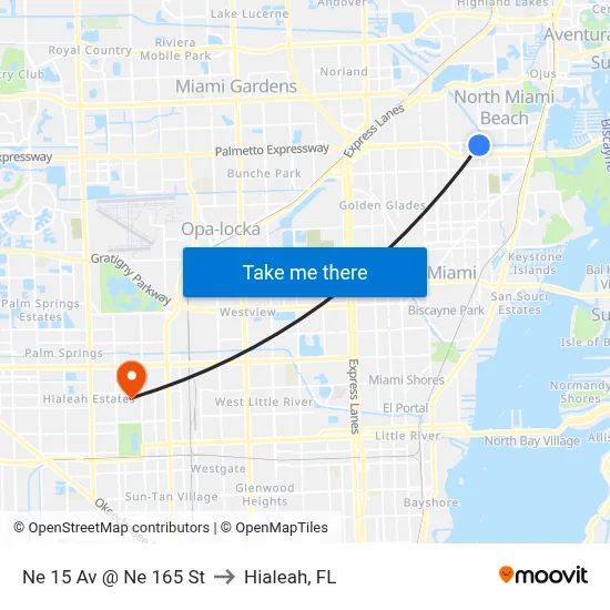 Ne 15 Av @ Ne 165 St to Hialeah, FL map