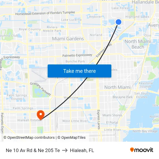 Ne 10 Av Rd & Ne 205 Te to Hialeah, FL map