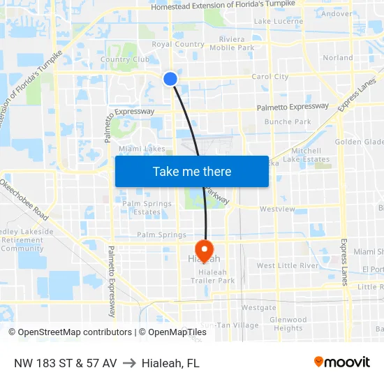 Nw 183 St & 57 Av to Hialeah, FL map