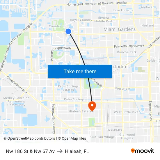 Nw 186 St & Nw 67 Av to Hialeah, FL map