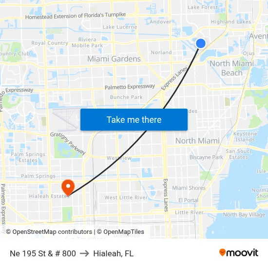 Ne 195 St & # 800 to Hialeah, FL map