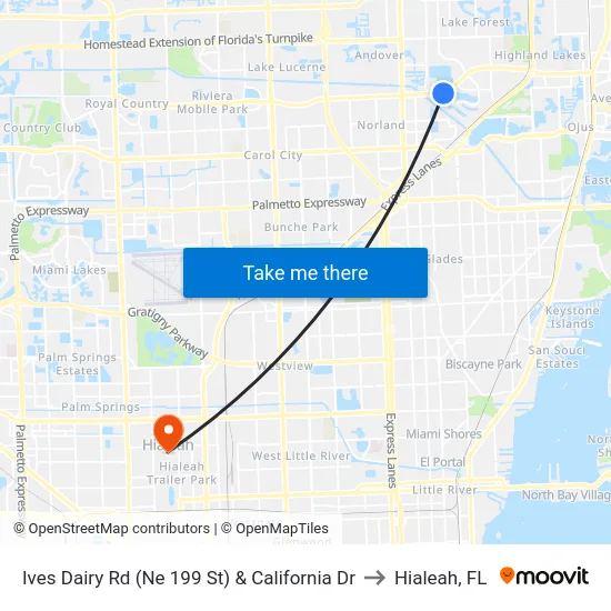 Ives Dairy Rd (Ne 199 St) & California Dr to Hialeah, FL map