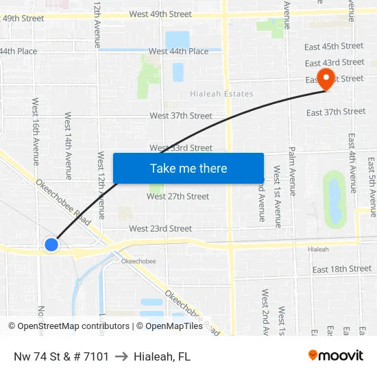 Nw 74 St & # 7101 to Hialeah, FL map