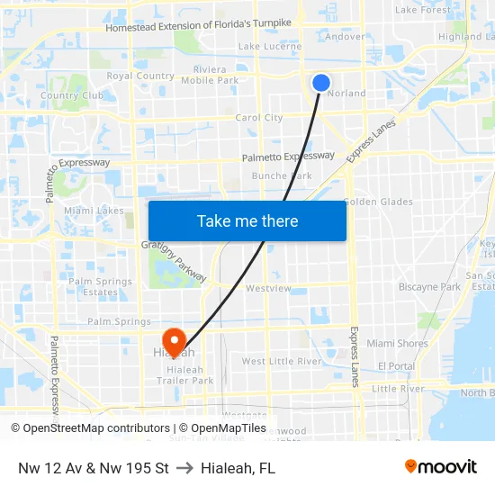 Nw 12 Av & Nw 195 St to Hialeah, FL map