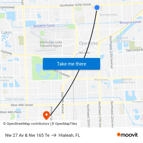 Nw 27 Av & Nw 165 Te to Hialeah, FL map