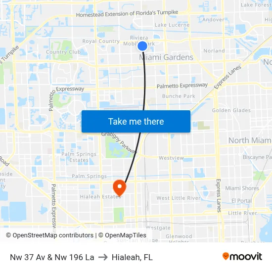Nw 37 Av & Nw 196 La to Hialeah, FL map