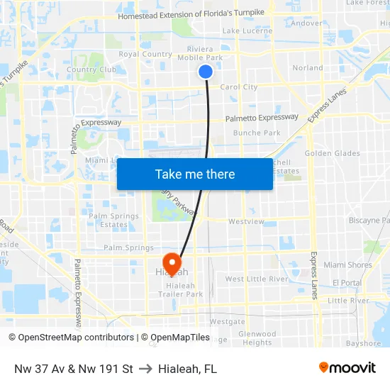 Nw 37 Av & Nw 191 St to Hialeah, FL map