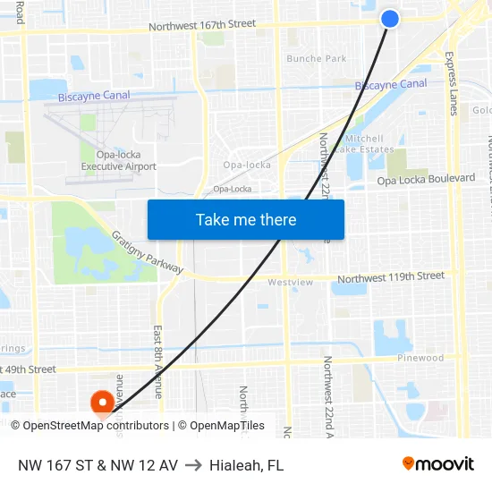 Nw 167 St & Nw 12 Av to Hialeah, FL map