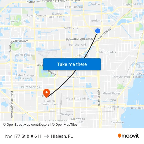 Nw 177 St & # 611 to Hialeah, FL map