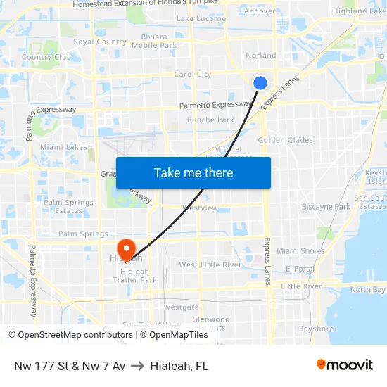 Nw 177 St & Nw 7 Av to Hialeah, FL map