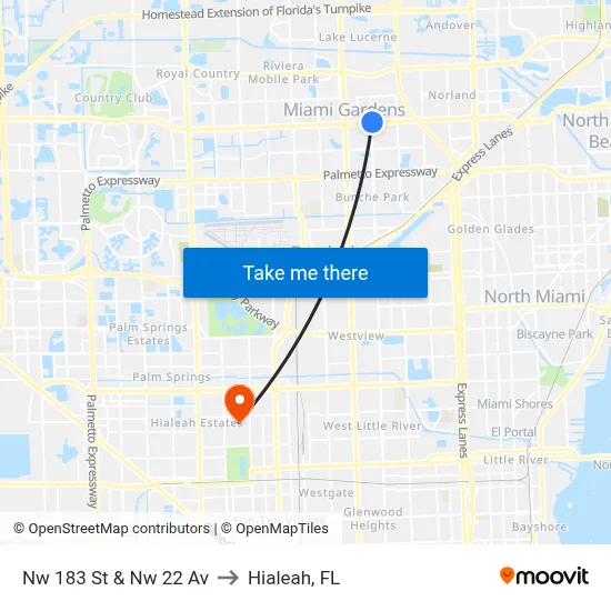 Nw 183 St & Nw 22 Av to Hialeah, FL map