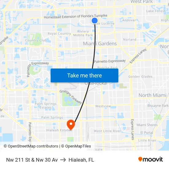 Nw 211 St & Nw 30 Av to Hialeah, FL map