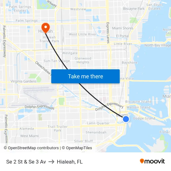 Se 2 St & Se 3 Av to Hialeah, FL map