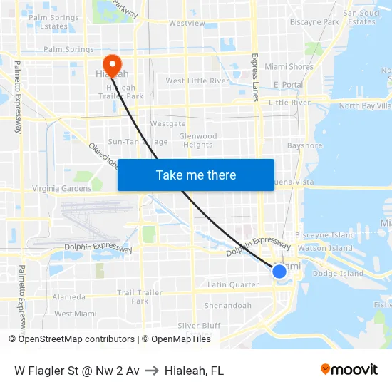 W Flagler St @ Nw 2 Av to Hialeah, FL map