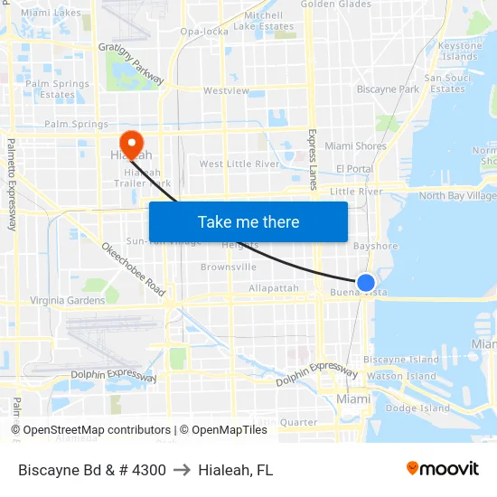Biscayne Bd & # 4300 to Hialeah, FL map