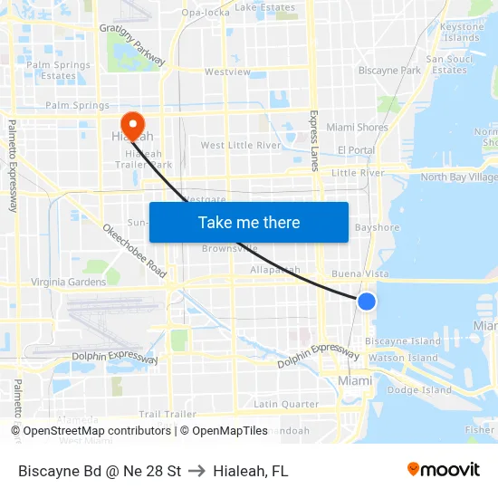 Biscayne Bd @ Ne 28 St to Hialeah, FL map