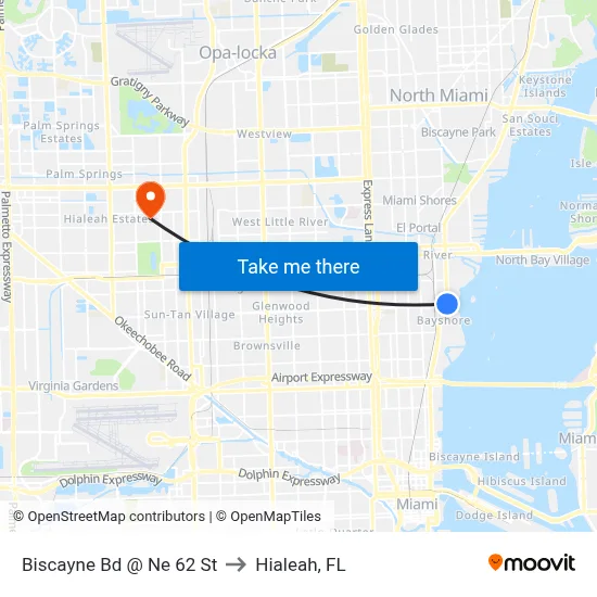 Biscayne Bd @ Ne 62 St to Hialeah, FL map