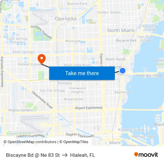 Biscayne Bd @ Ne 83 St to Hialeah, FL map