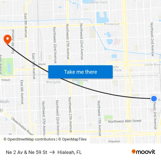 Ne 2 Av & Ne 59 St to Hialeah, FL map