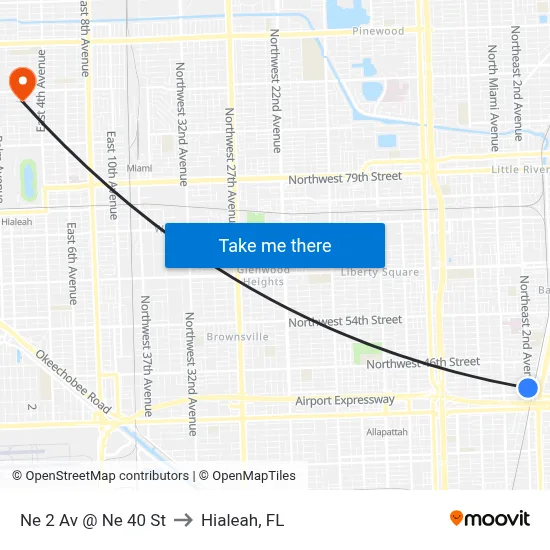 Ne 2 Av @ Ne 40 St to Hialeah, FL map