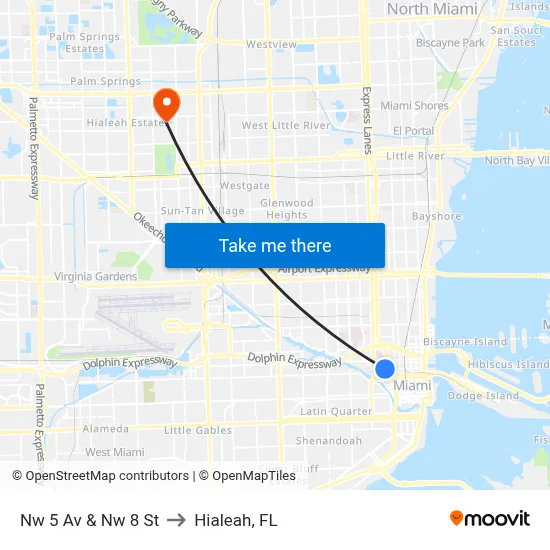 Nw 5 Av & Nw 8 St to Hialeah, FL map