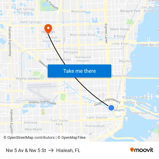 Nw 5 Av & Nw 5 St to Hialeah, FL map