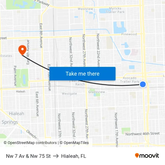 Nw 7 Av & Nw 75 St to Hialeah, FL map
