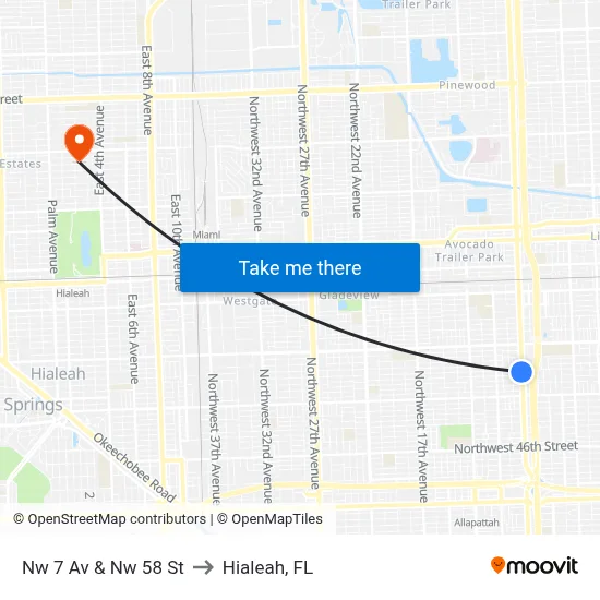 Nw 7 Av & Nw 58 St to Hialeah, FL map