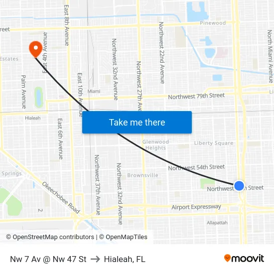 Nw 7 Av @ Nw 47 St to Hialeah, FL map