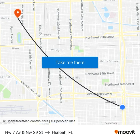 Nw 7 Av & Nw 29 St to Hialeah, FL map