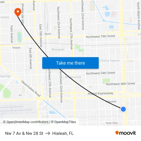 Nw 7 Av & Nw 28 St to Hialeah, FL map