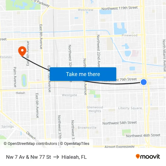 Nw 7 Av & Nw 77 St to Hialeah, FL map