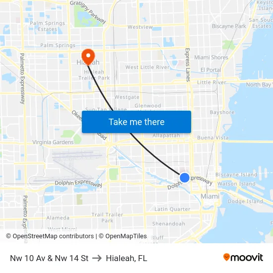 Nw 10 Av & Nw 14 St to Hialeah, FL map