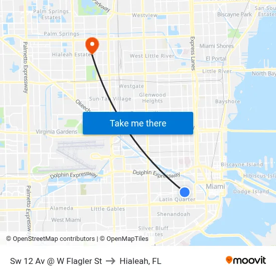 Sw 12 Av @ W Flagler St to Hialeah, FL map
