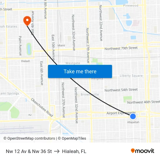 Nw 12 Av & Nw 36 St to Hialeah, FL map
