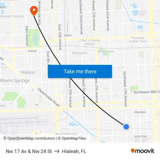 Nw 17 Av & Nw 24 St to Hialeah, FL map
