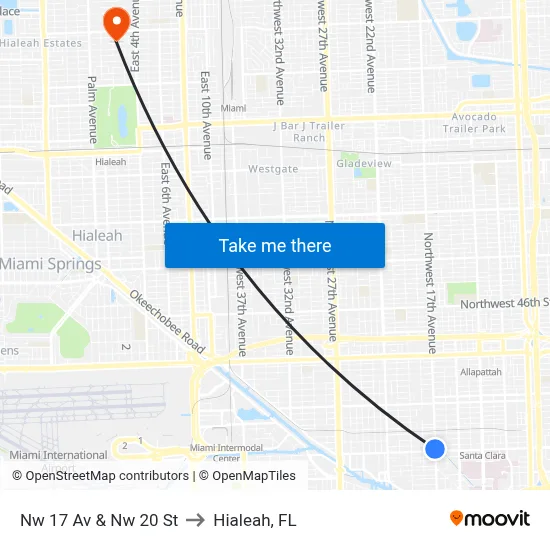 Nw 17 Av & Nw 20 St to Hialeah, FL map
