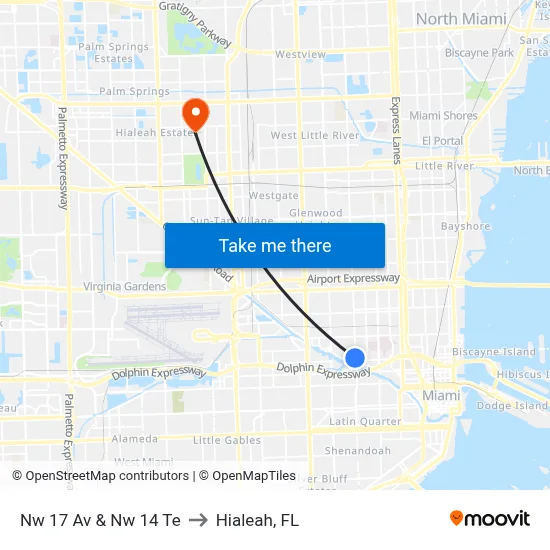 Nw 17 Av & Nw 14 Te to Hialeah, FL map