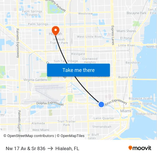 Nw 17 Av & Sr 836 to Hialeah, FL map