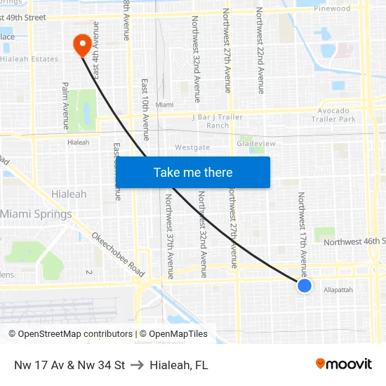 Nw 17 Av & Nw 34 St to Hialeah, FL map