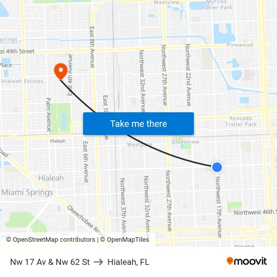 Nw 17 Av & Nw 62 St to Hialeah, FL map
