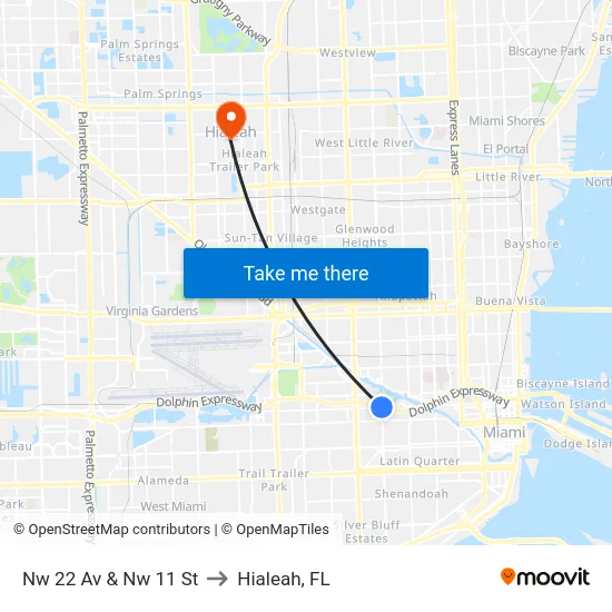 Nw 22 Av & Nw 11 St to Hialeah, FL map