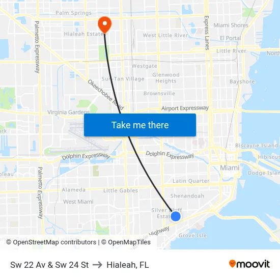 Sw 22 Av & Sw 24 St to Hialeah, FL map