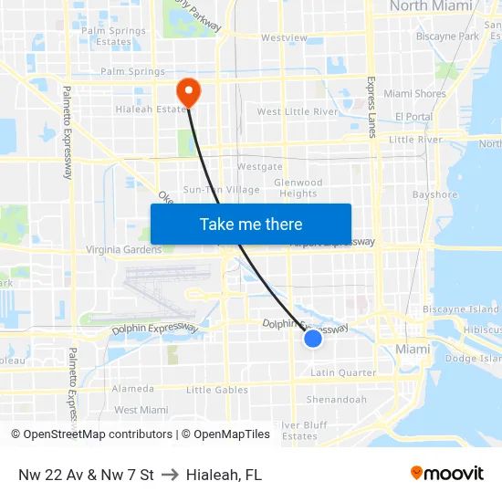 Nw 22 Av & Nw 7 St to Hialeah, FL map