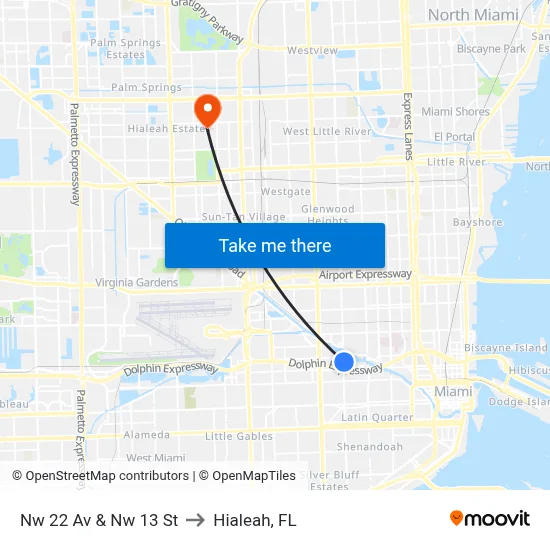 Nw 22 Av & Nw 13 St to Hialeah, FL map