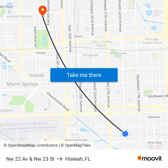 Nw 22 Av & Nw 23 St to Hialeah, FL map