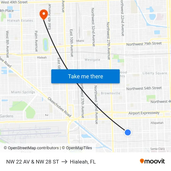 Nw 22 Av & Nw 28 St to Hialeah, FL map